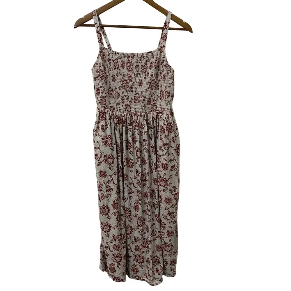 Old Navy Smocked Floral Midi Dress Womens S Pink Gray Adjustable Straps - Picture 1 of 8